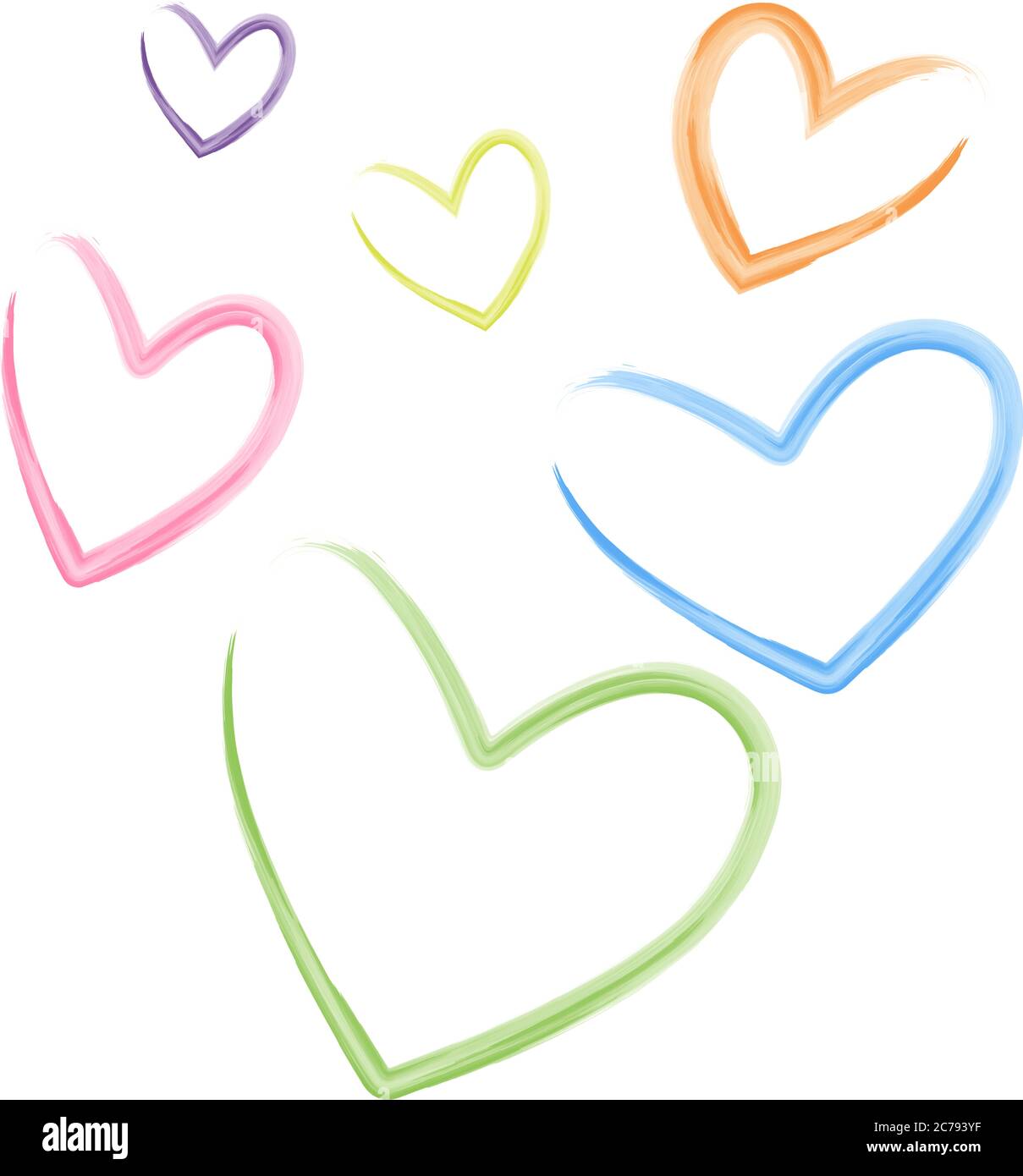 collection of watercolor hearts in different colors isolated on white ...