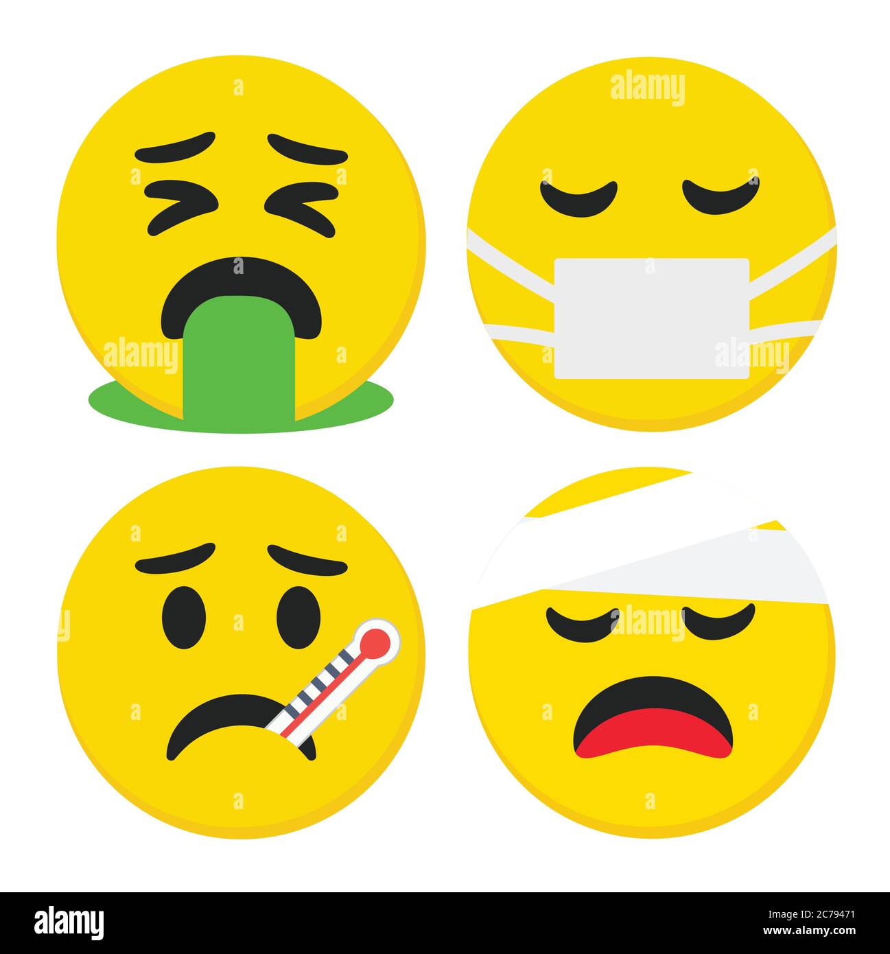 High quality emoticons isolated on a white background.Emoticons with medical mask set.Mask emoji vector illustration.Yellow face smiley.Mask emoji. Stock Vector