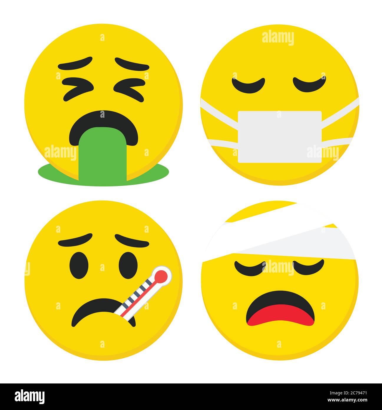 High quality emoticons isolated on a white background.Emoticons with medical mask set.Mask emoji