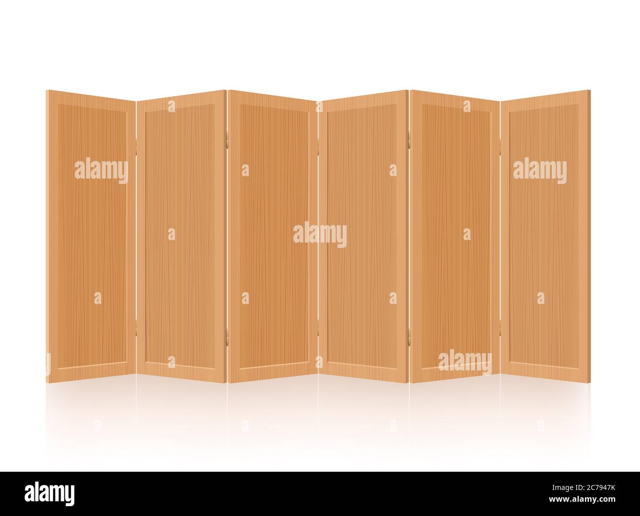 Partition, room divider, folding screen - wooden, foldable, mobile, rustic, retro interior furniture - illustration on white background. Stock Photo