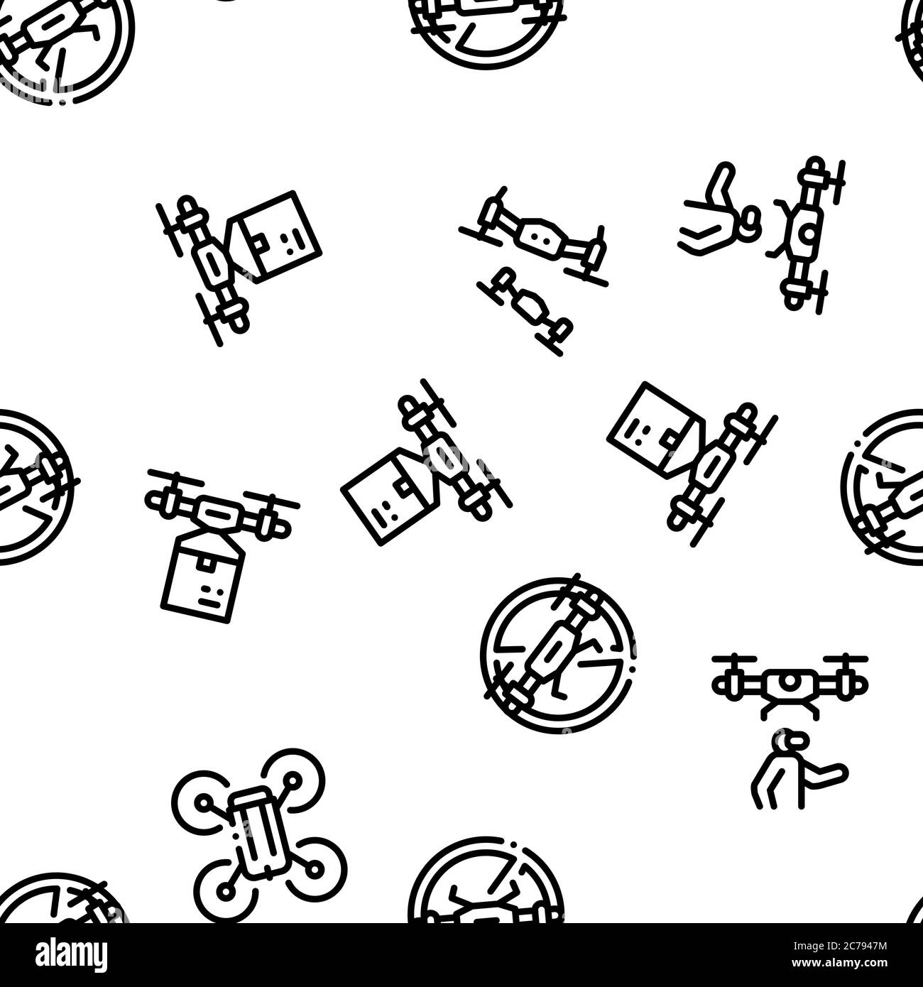 Drone Fly Quadrocopter Seamless Pattern Vector Stock Vector