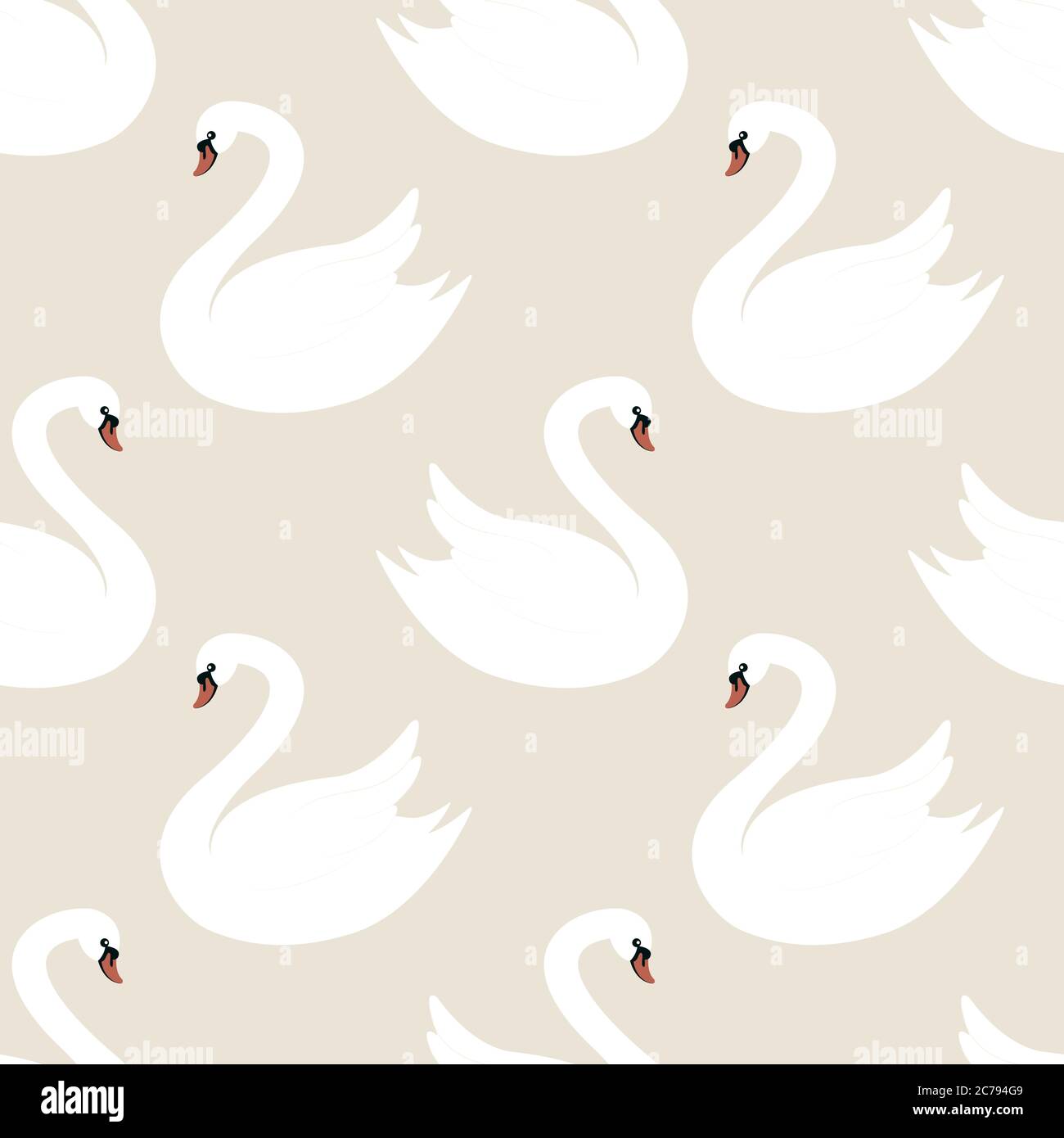 Exquisite elegant white swans seamless pattern, isolated on gently pink color background. Romantic vector pattern with birds. Stock Vector