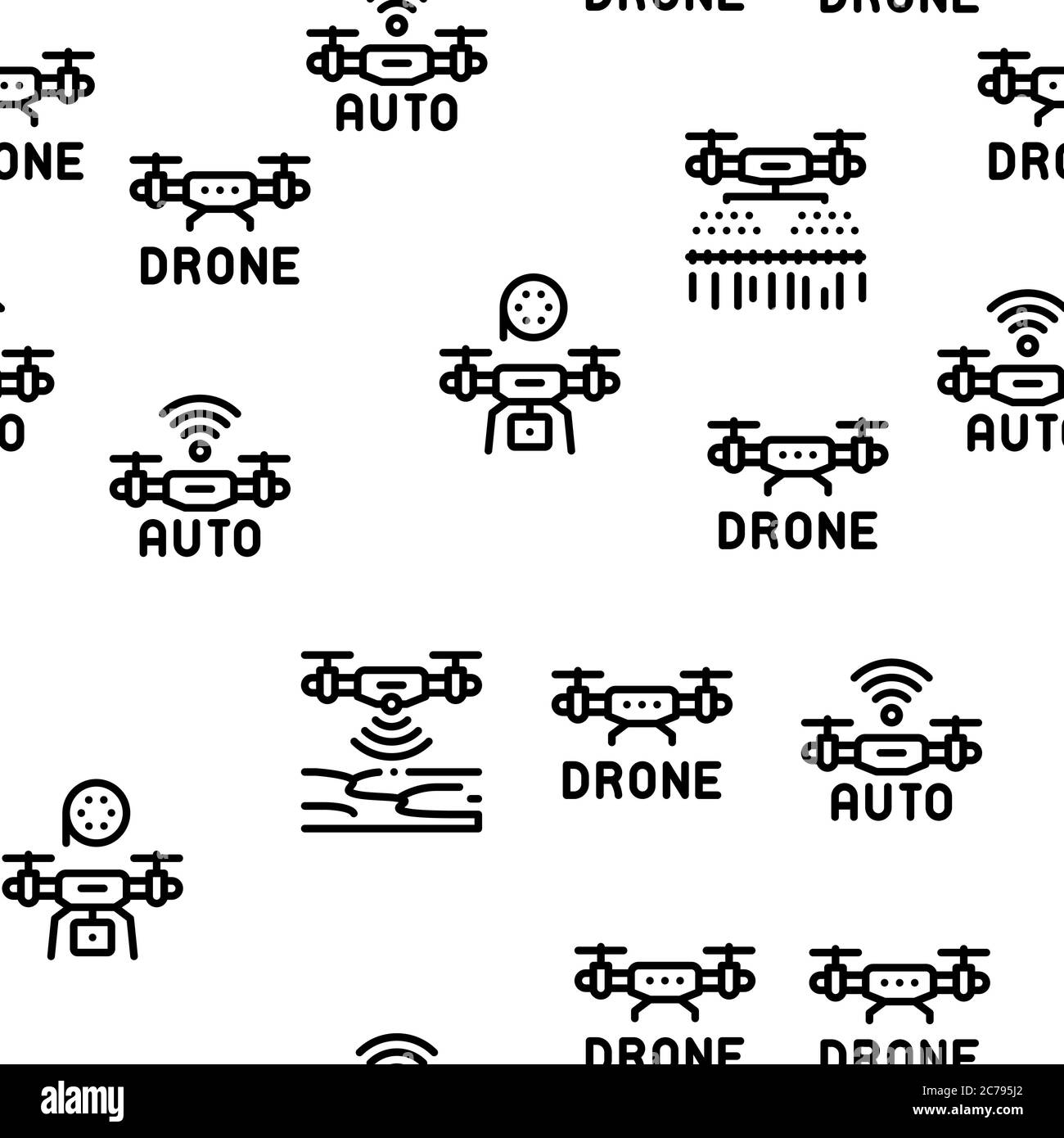 Drone Fly Quadrocopter Seamless Pattern Vector Stock Vector