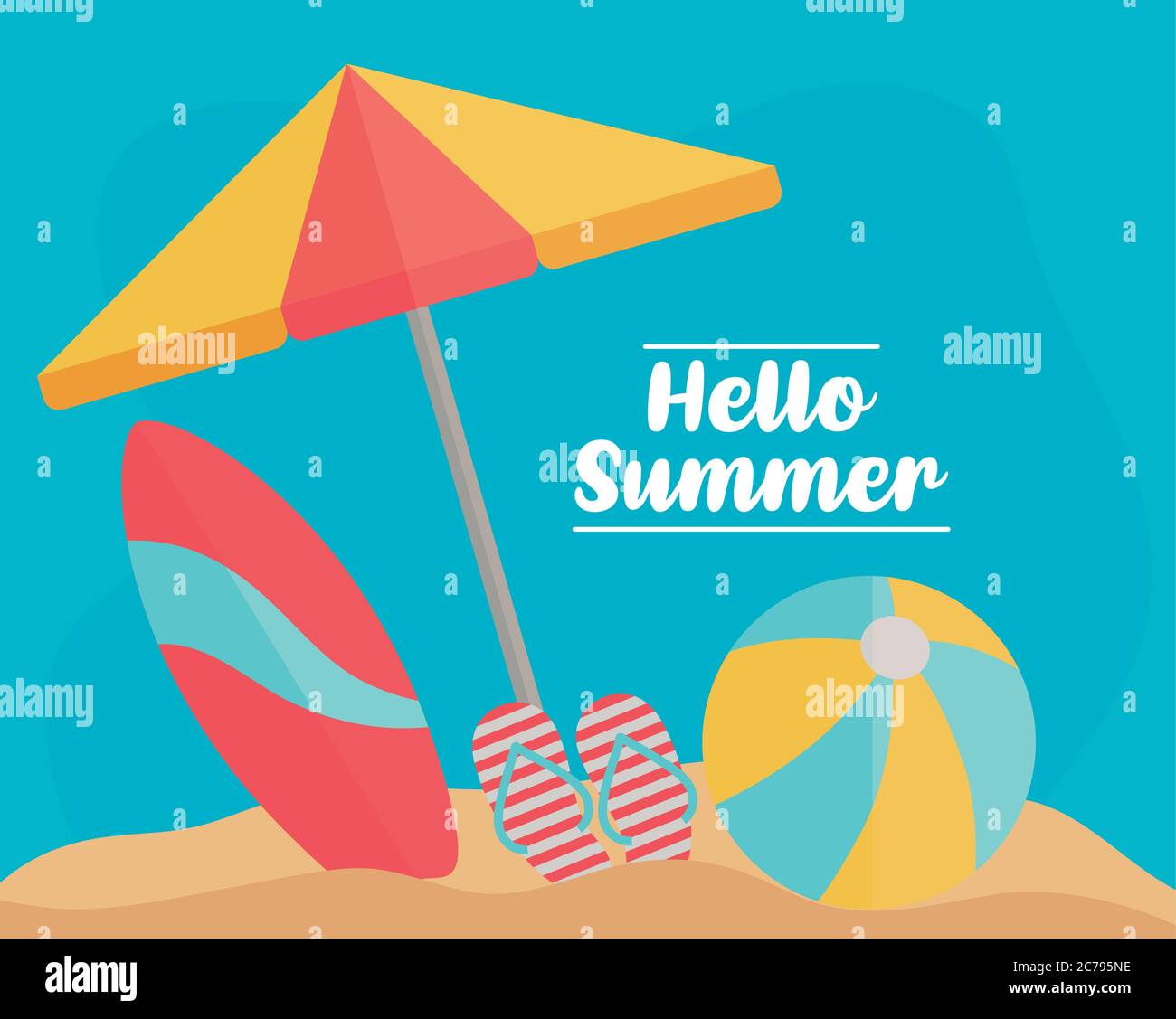 Hello Summer with colorful beach elements vector illustration design Stock Vector