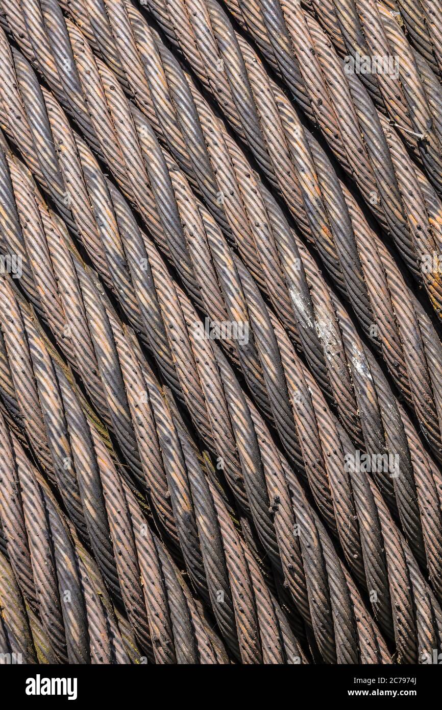 weathered steel rope on a winch drum Stock Photo Alamy