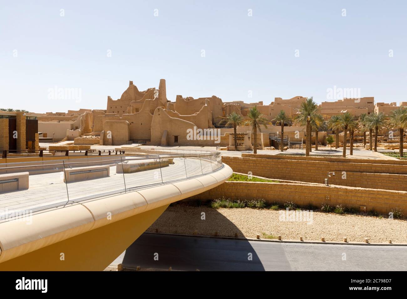 Riad, Saudi Arabia, February 14 2020: Pedestrian bridge to the historic district Al-Diraiyah of Riyadh in Saudi Arabia Stock Photo