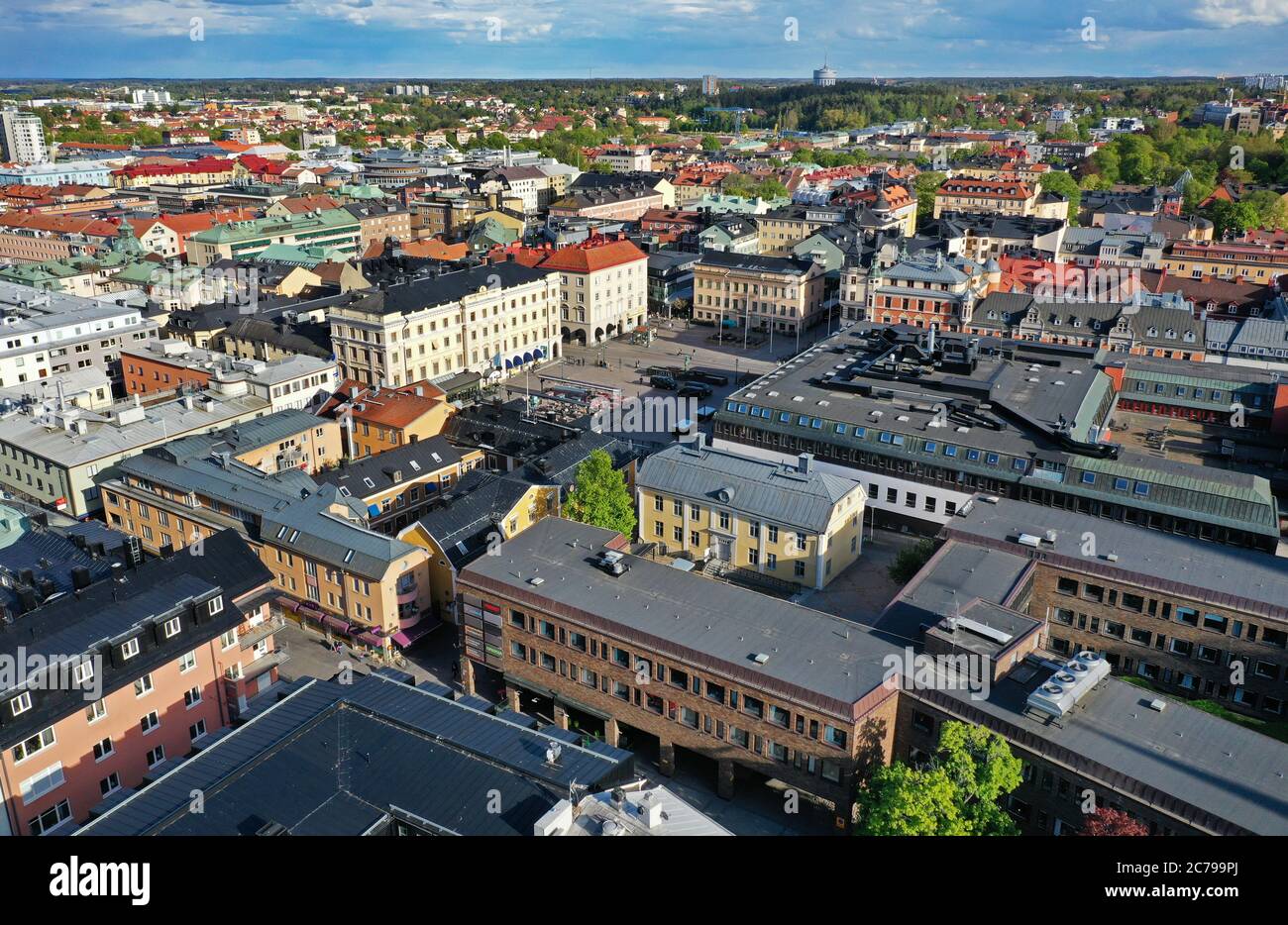 Aerial view of Linköping city, Sweden. Stora Torget (The main square ...