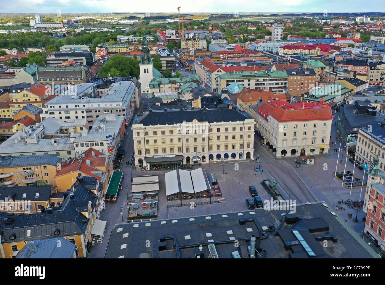 Aerial view of Linköping city, Sweden. Stora Torget (The main square ...