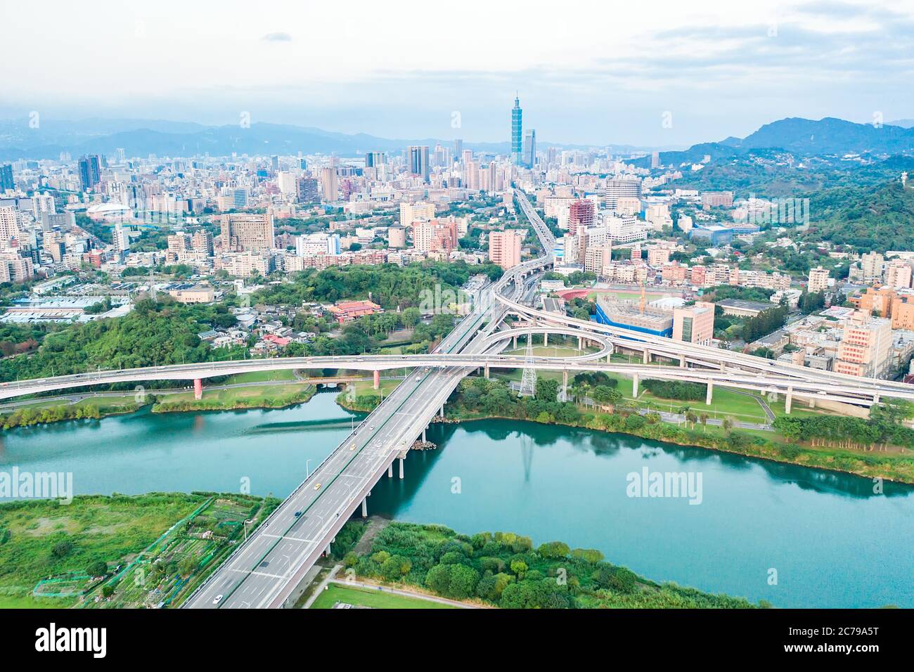 Taipei City Aerial View - Asia business concept image, panoramic modern ...