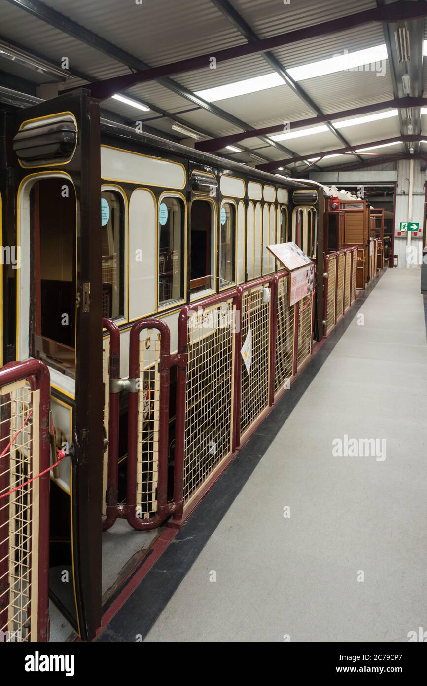 Interior of the Museum of Rail Travel, operated by the Vintage Carriages Trust, based at Ingrow station on the Keighley and Worth Valley Railway, West Stock Photo
