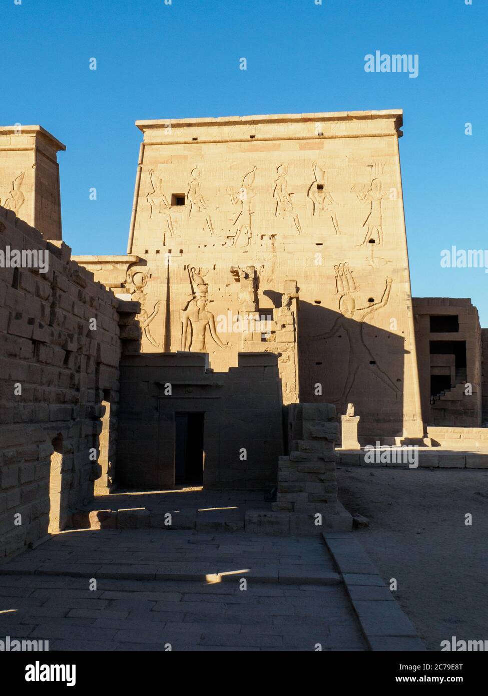 the details of a relief in philae temple near aswan Stock Photo