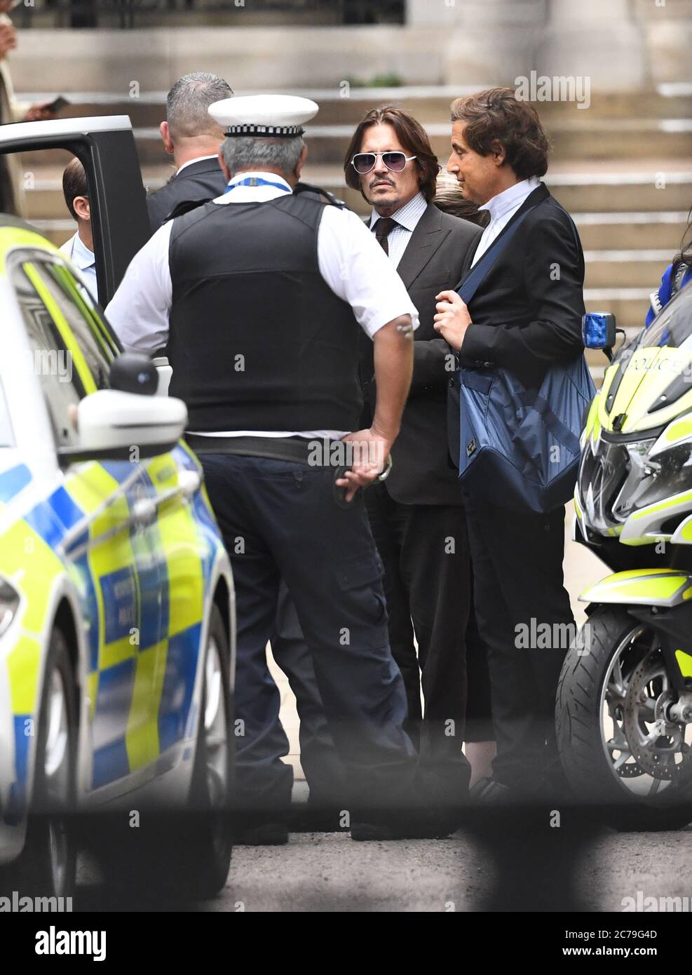 Actor Johnny Depp leaving the High Court in London during his libel case against the publishers of The Sun and its executive editor, Dan Wootton. Stock Photo