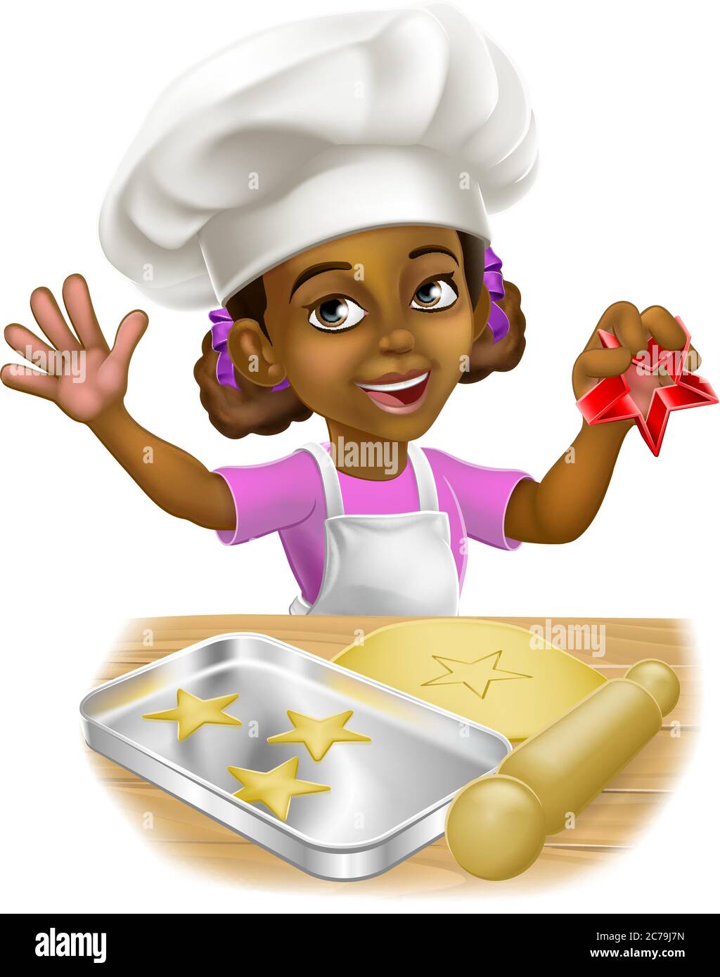 Black Girl Cartoon Child Chef Cook Baker Kid Stock Vector