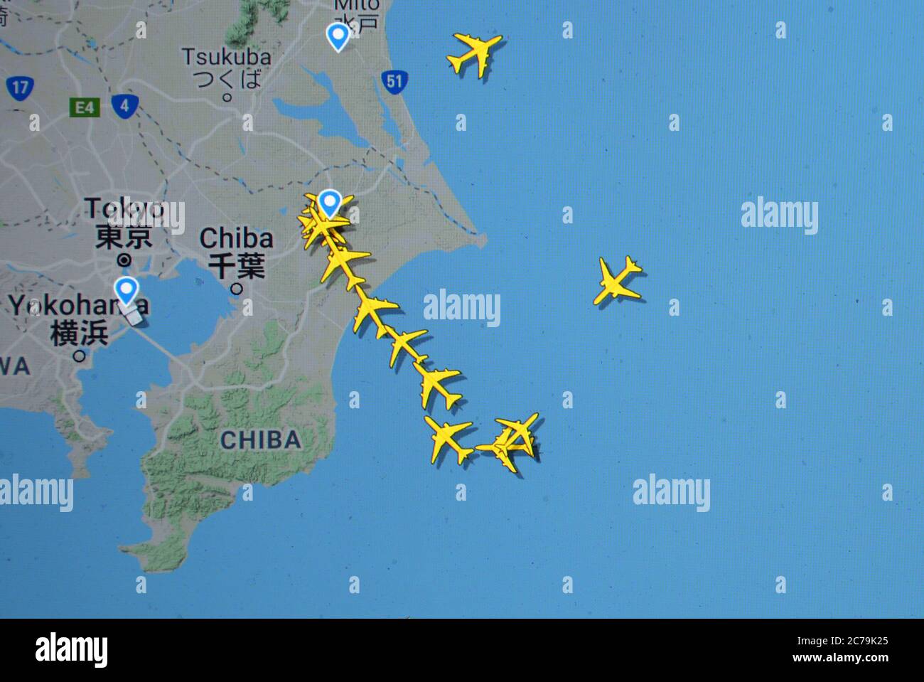 air traffic over Tokyo region (15 july 2020,UTC 21.10),  on Internet with Flightradar 24 site, during the Coronavirus Pandemic period Stock Photo