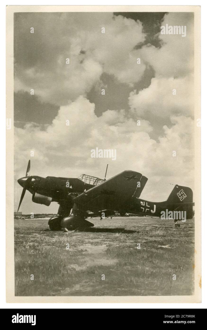 German historical photo postcard: Dive bombers Junkers Ju 87, Stuka - one of the symbols of the blitzkrieg, Luftwaffe, Germany, world war II Stock Photo