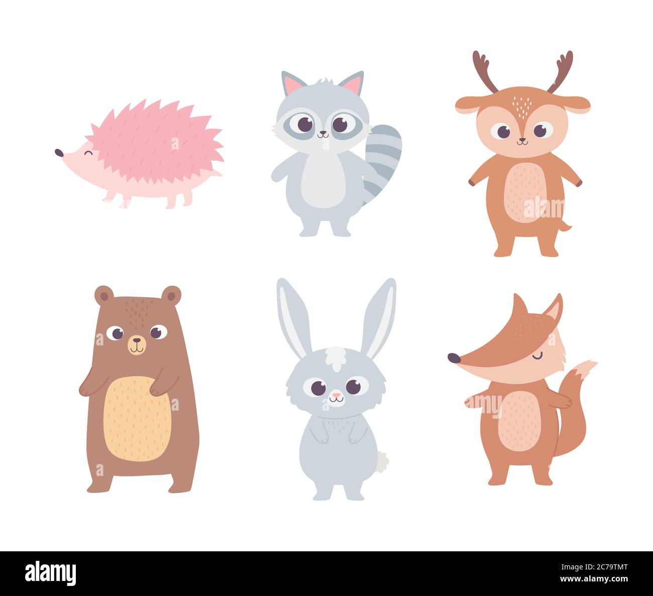 cute cartoon animals little bear raccoon deer rabbit fox and hedgehog ...