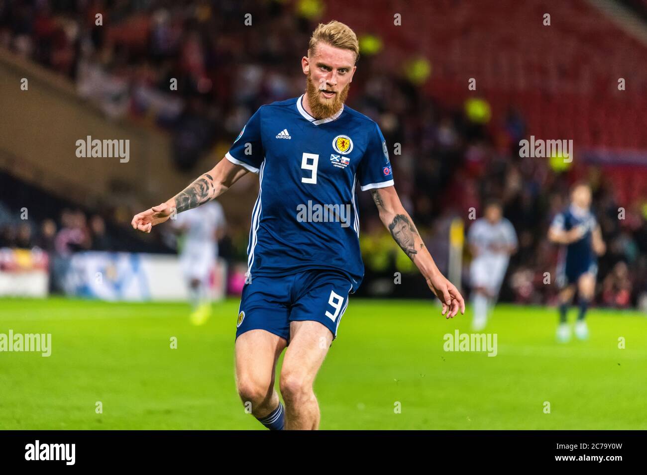Glasgow, Scotland, United Kingdom – September 6, 2019. Scotland national football team striker Oliver McBurnie during UEFA Euro 2020 qualification mat Stock Photo