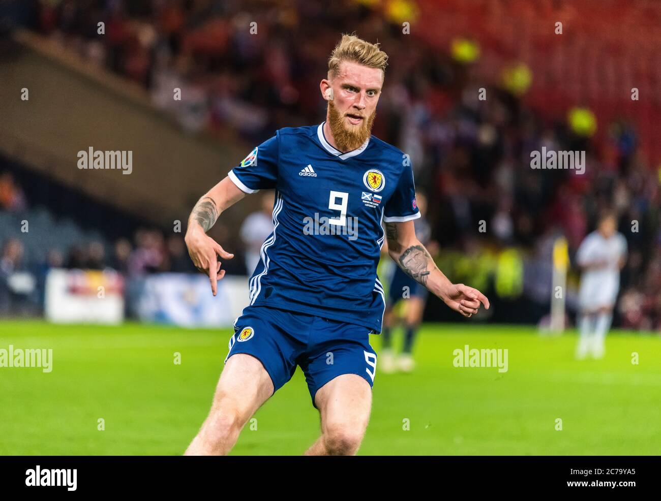 Glasgow, Scotland, United Kingdom – September 6, 2019. Scotland national football team striker Oliver McBurnie during UEFA Euro 2020 qualification mat Stock Photo