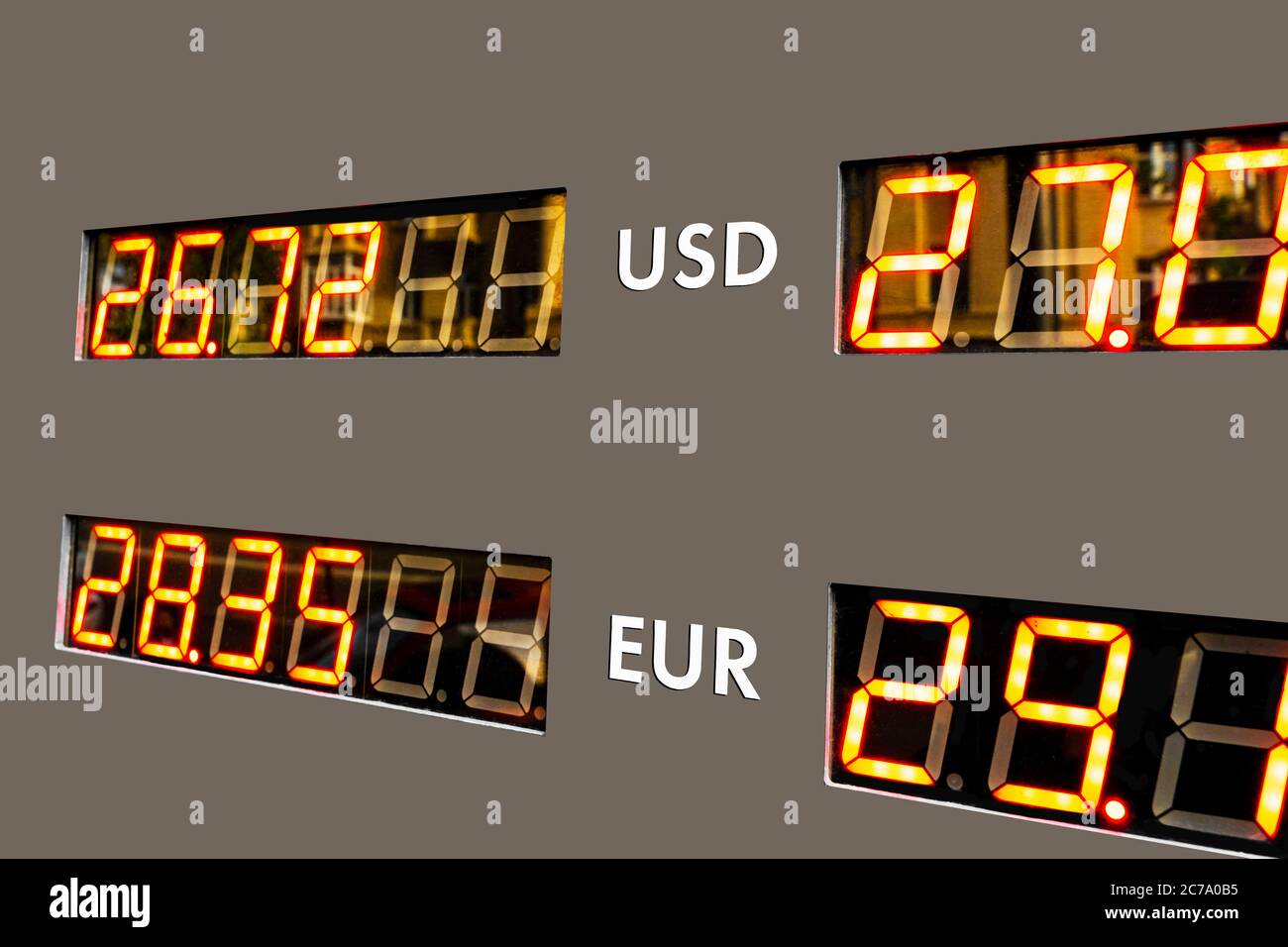 Exchange rate board near the bank entrance. money exchange office,  information board with the exchange rate of the dollar, euro, ruble Stock  Photo - Alamy