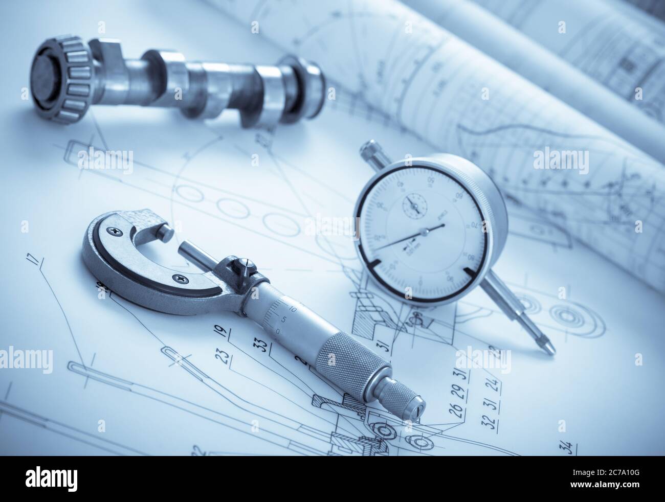 Blueprints with measuring instruments Stock Photo Alamy