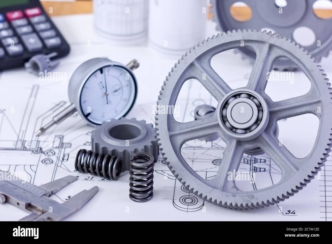 Blueprints with measuring instruments Stock Photo - Alamy