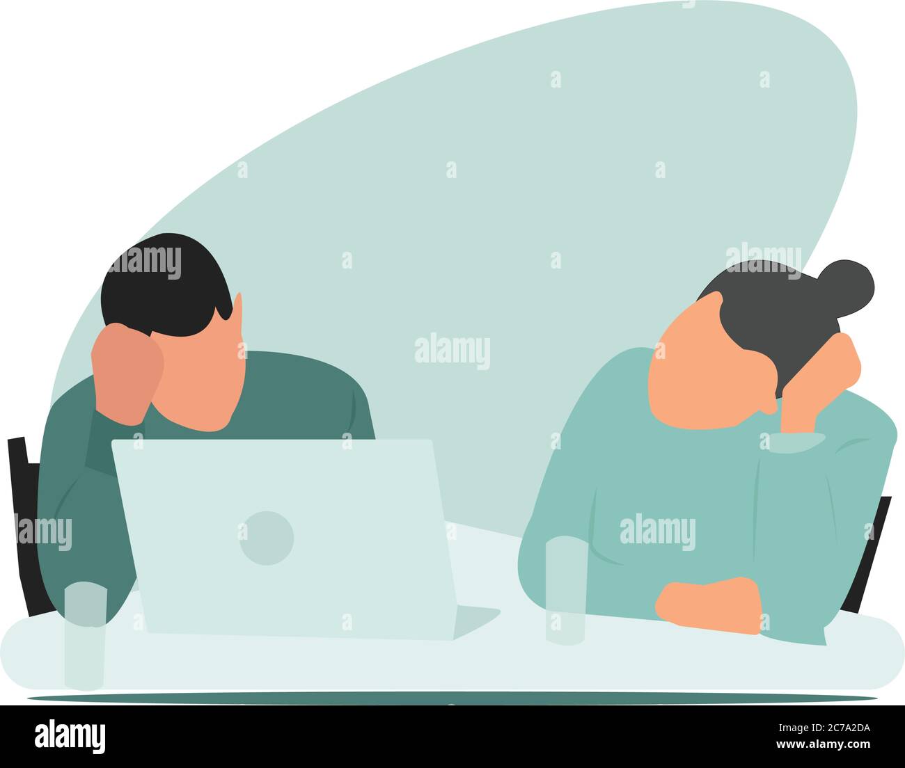 Colleagues thinking on the new project figures Stock Vector