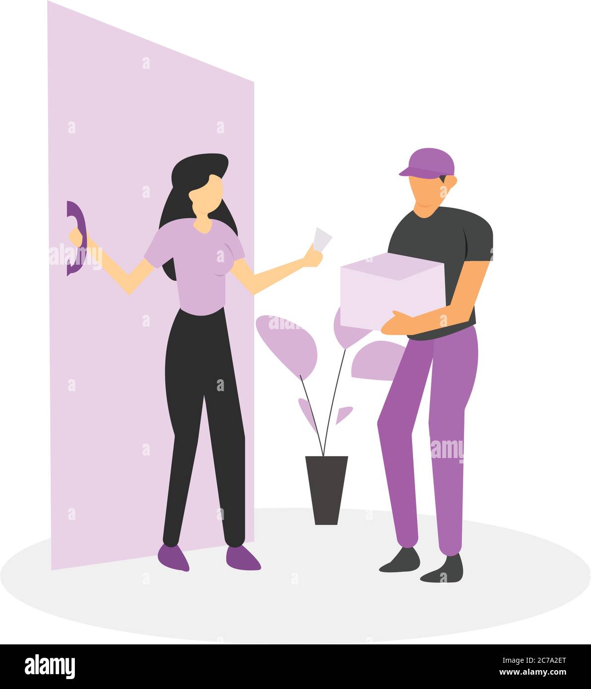 Courier delivering parcel to the door of a customer Stock Vector