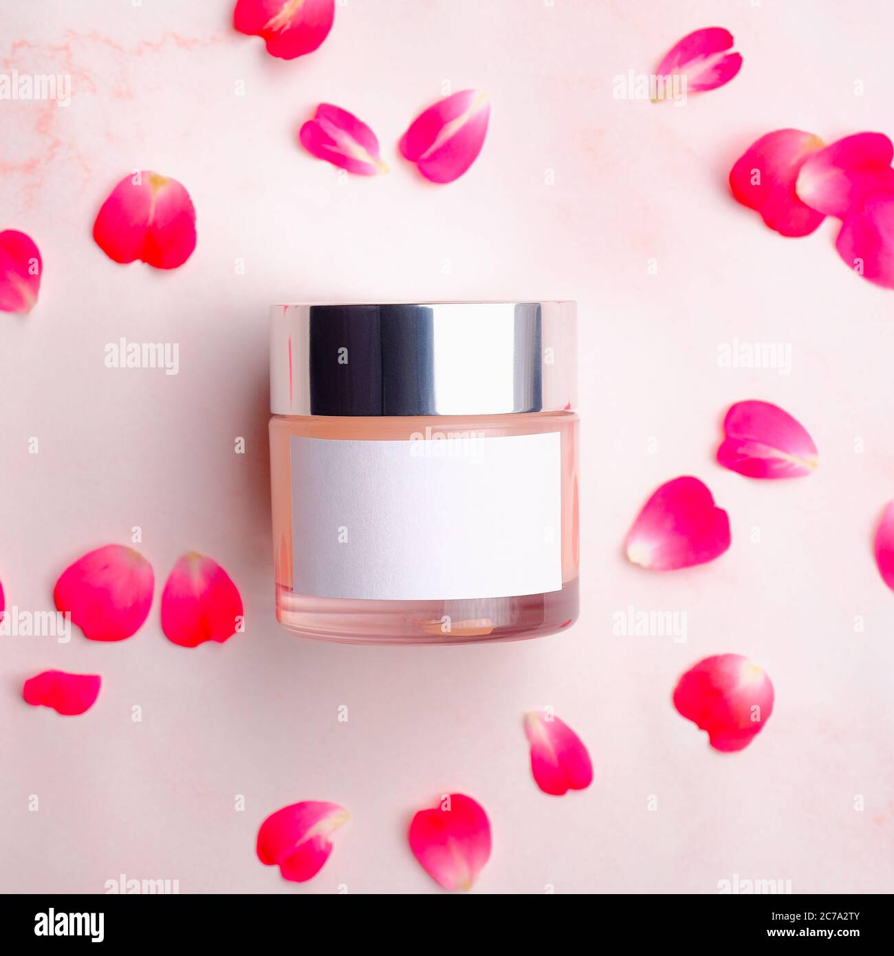 Download Cosmetic Cream Jar Mockup With Pink Petals Beauty Product Packaging Design Flat Lay Top View Stock Photo Alamy