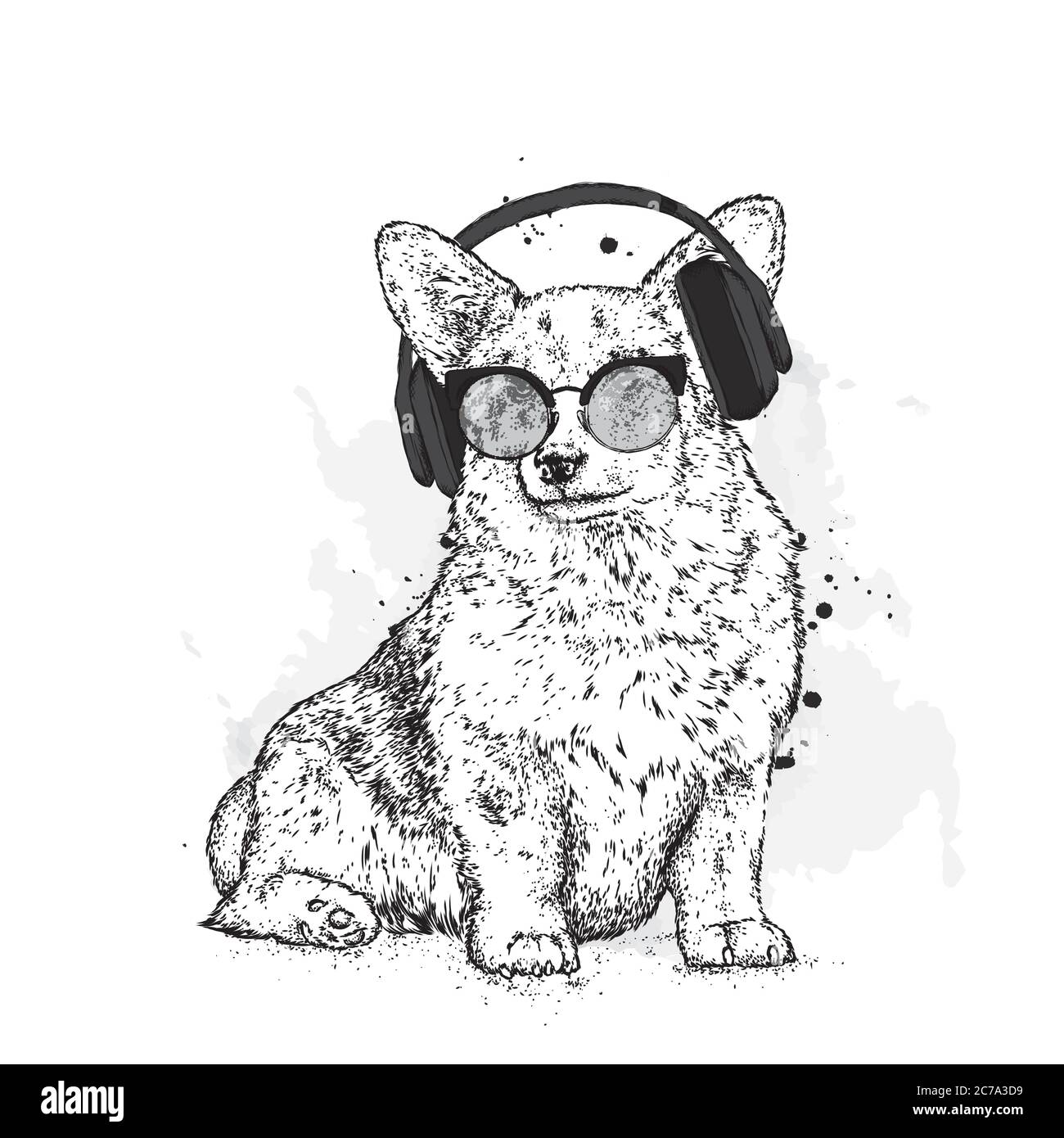 Dog wearing headphones Black and White Stock Photos & Images - Alamy