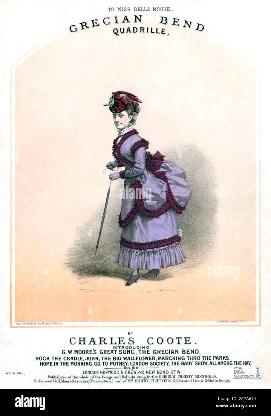 GRECIAN BEND Sheet music based on the 1860s fashion for bustles Stock Photo