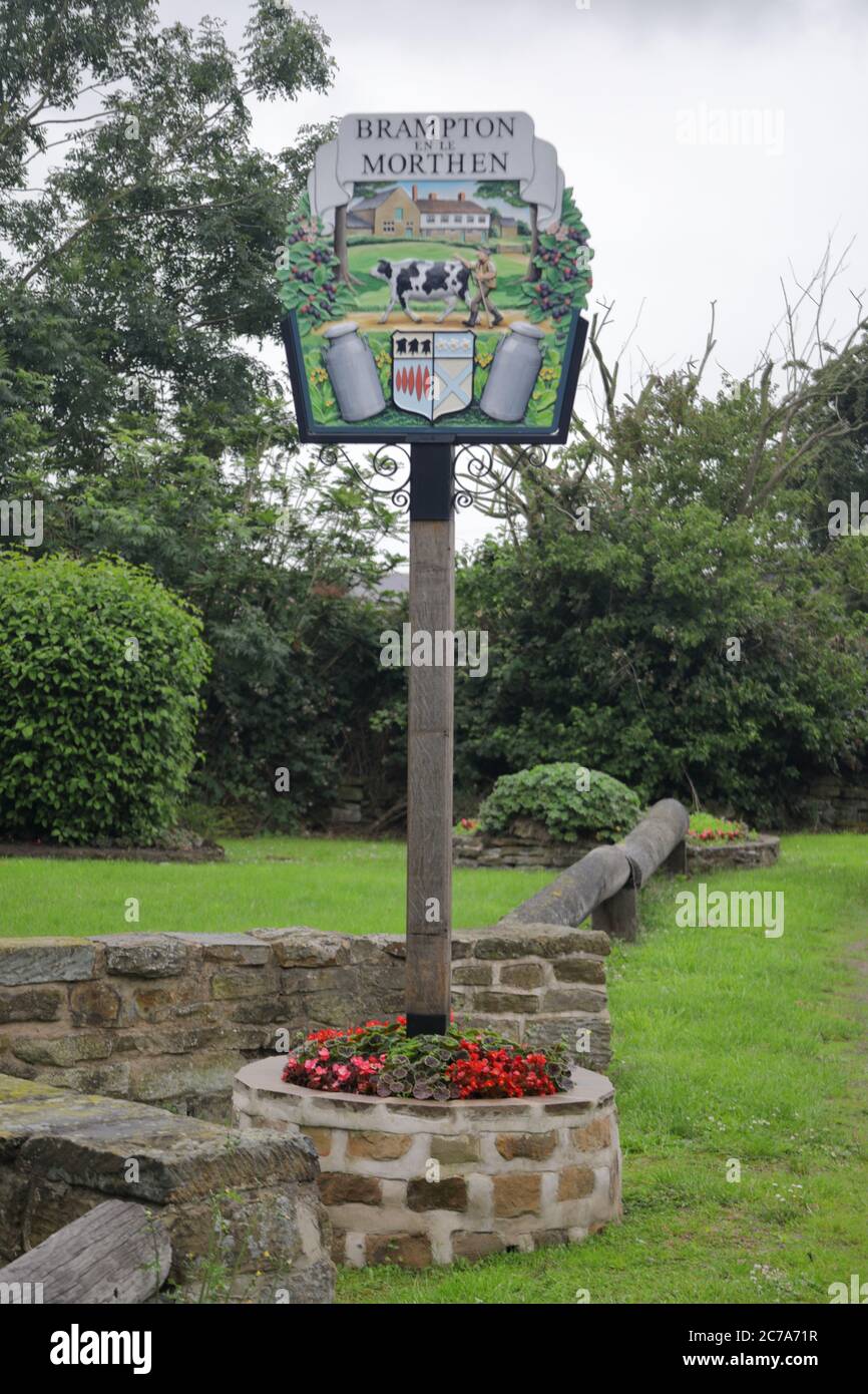 Brampton en le morthen village sign Stock Photo Alamy