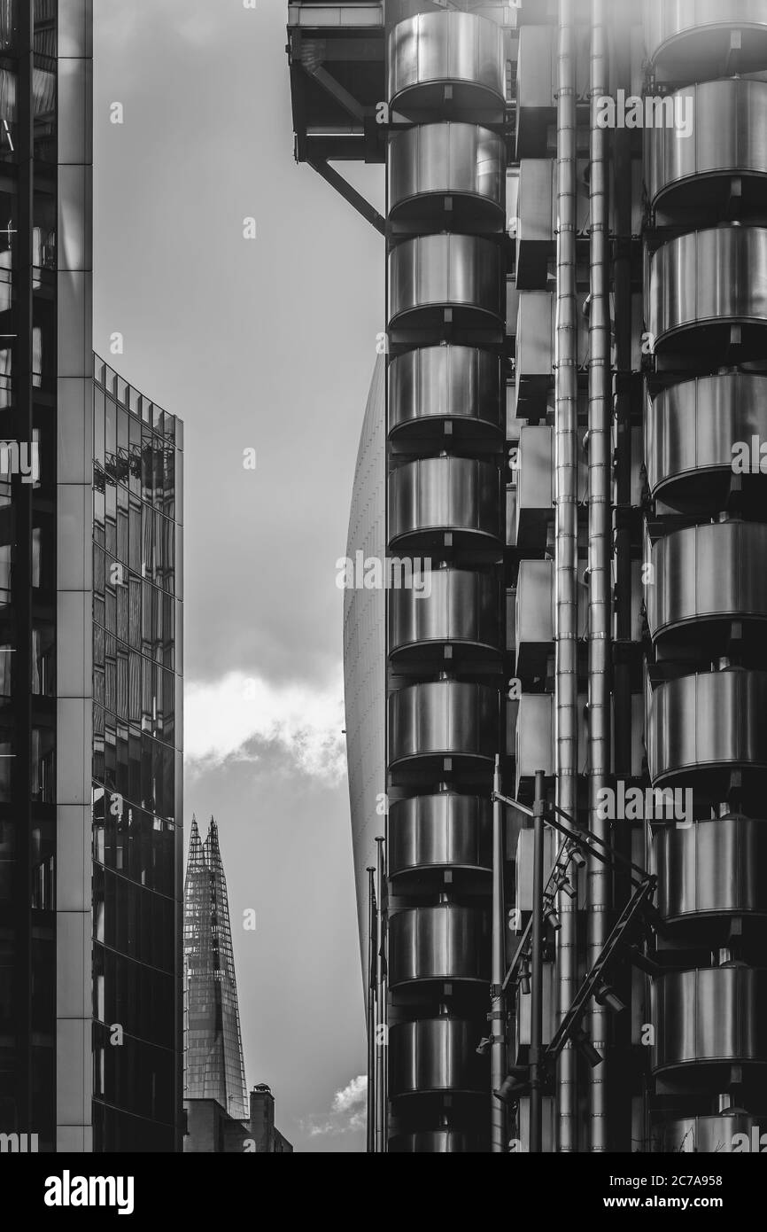London, UK - 06 March, 2020- Lloyds building in London, sometimes referred to as the inside-out building, is an example of Bowellism architecture designed by Richard Rogers Stock Photo