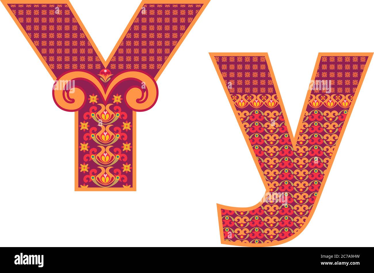 vector-abstract-letter-y-with-ornamental-pattern-cartoon-signs-stock