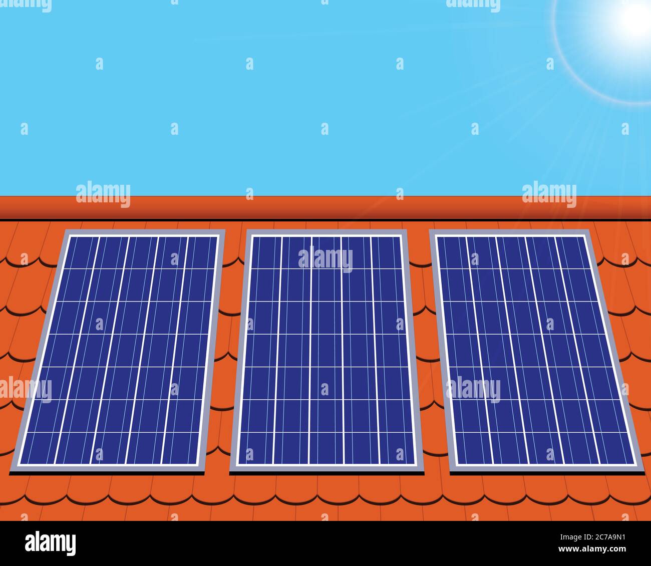 Solar panels on the house roof. Stock Vector