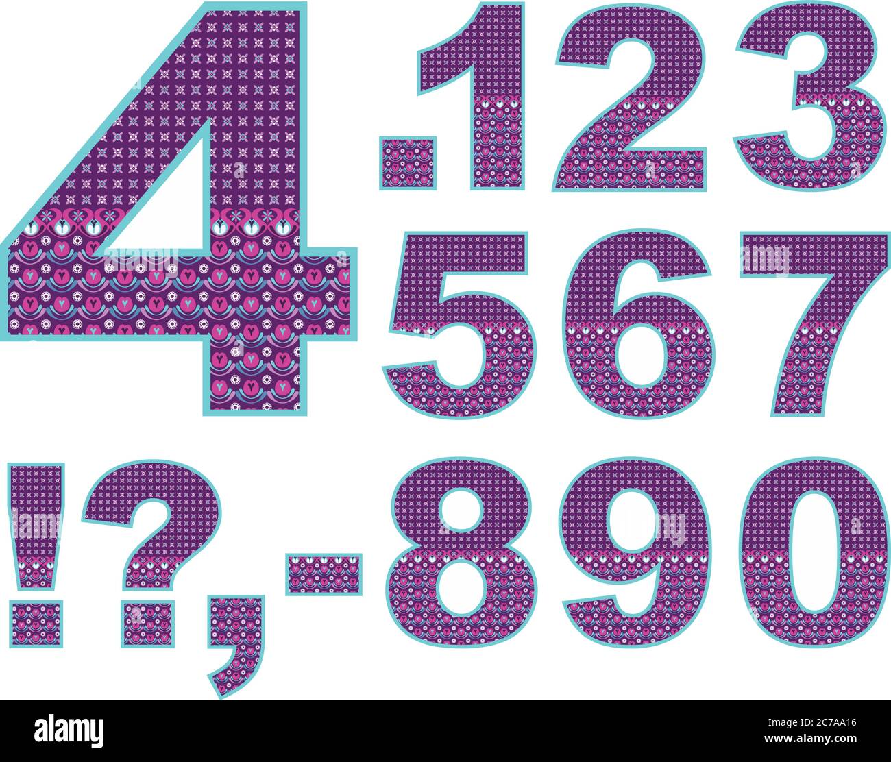 Vector abstract digits set with ornamental pattern. Cartoon signs Stock ...