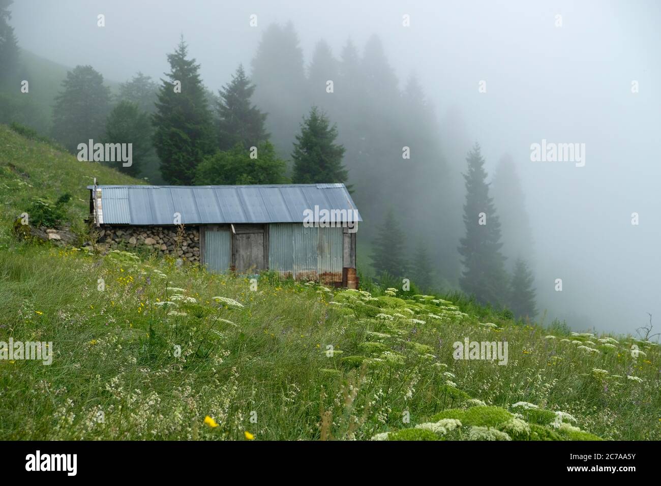 house in the highlands of the eastern black sea region Stock Photo