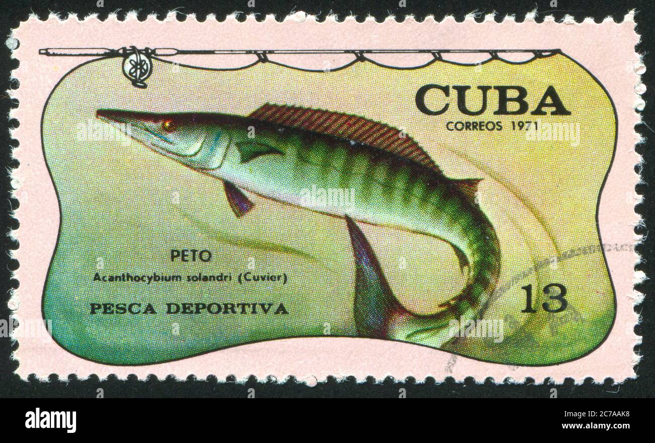 CUBA - CIRCA 1971: stamp printed by Cuba, shows fish, Acanthocybium solandri, circa 1971 Stock Photo