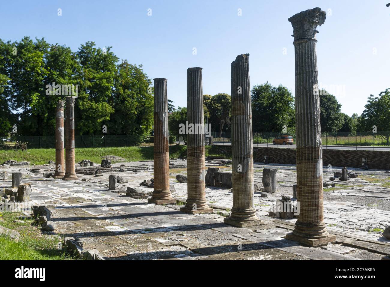 The panoramic view of the Roman forum of Aquileia, the ancient main ...