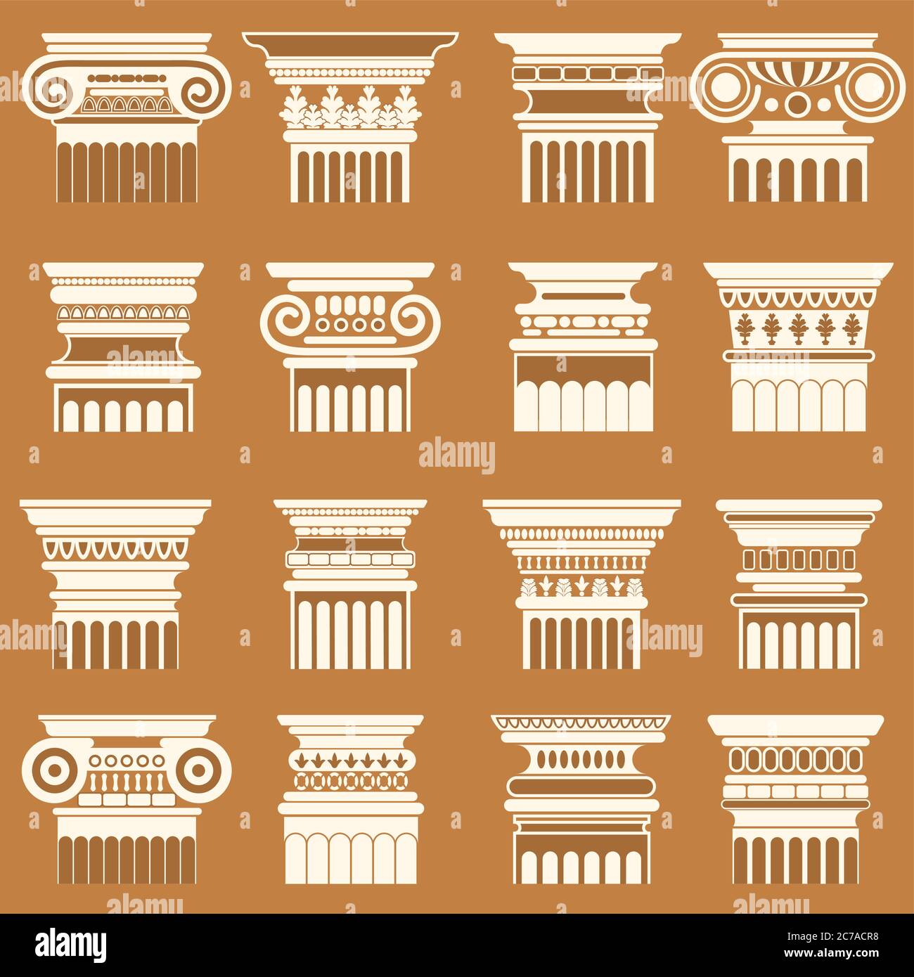 Ancient greek roma column capitals silhouette set Stock Vector