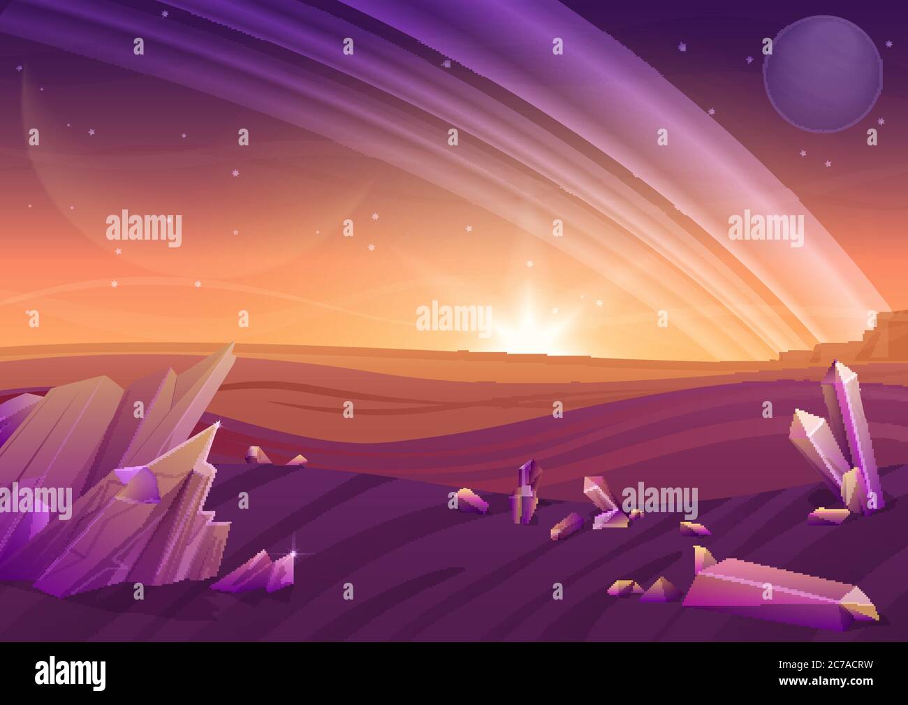 Fantasy alien landscape, another planet nature. Vector galaxy space background Stock Vector