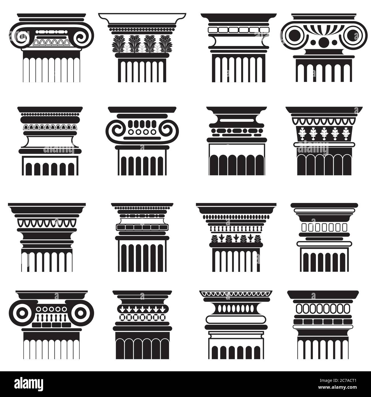 Ancient greek roma column capitals silhouette set Stock Vector