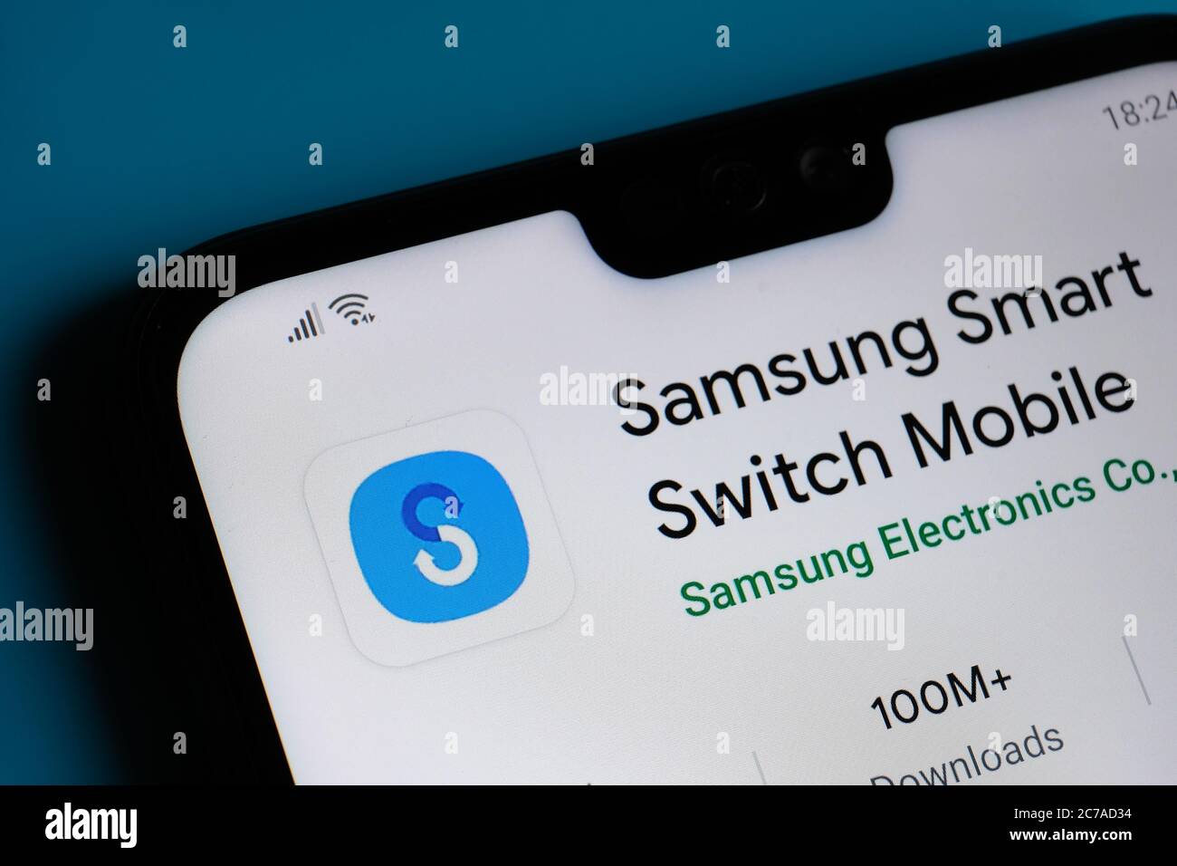 Stone / UK - July 15 2020: Samsung Smart Switch mobile app seen on the corner of mobile phone. Stock Photo