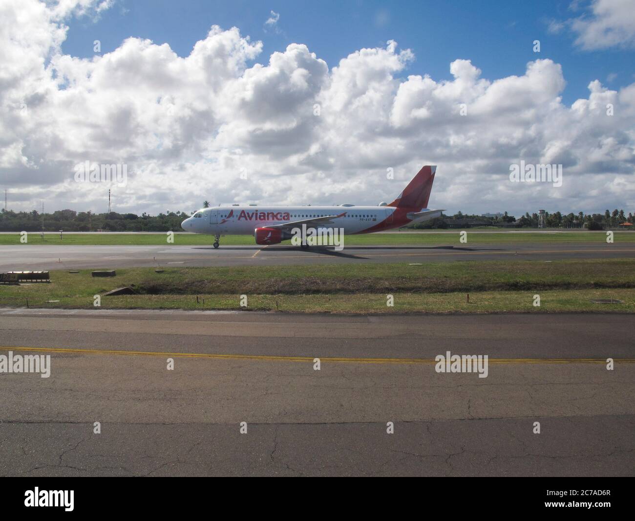 Salvador, Bahia / Brazil - July 28, 2018: view from the airplane window during landing or takeoff of Avianca airline plane. Stock Photo