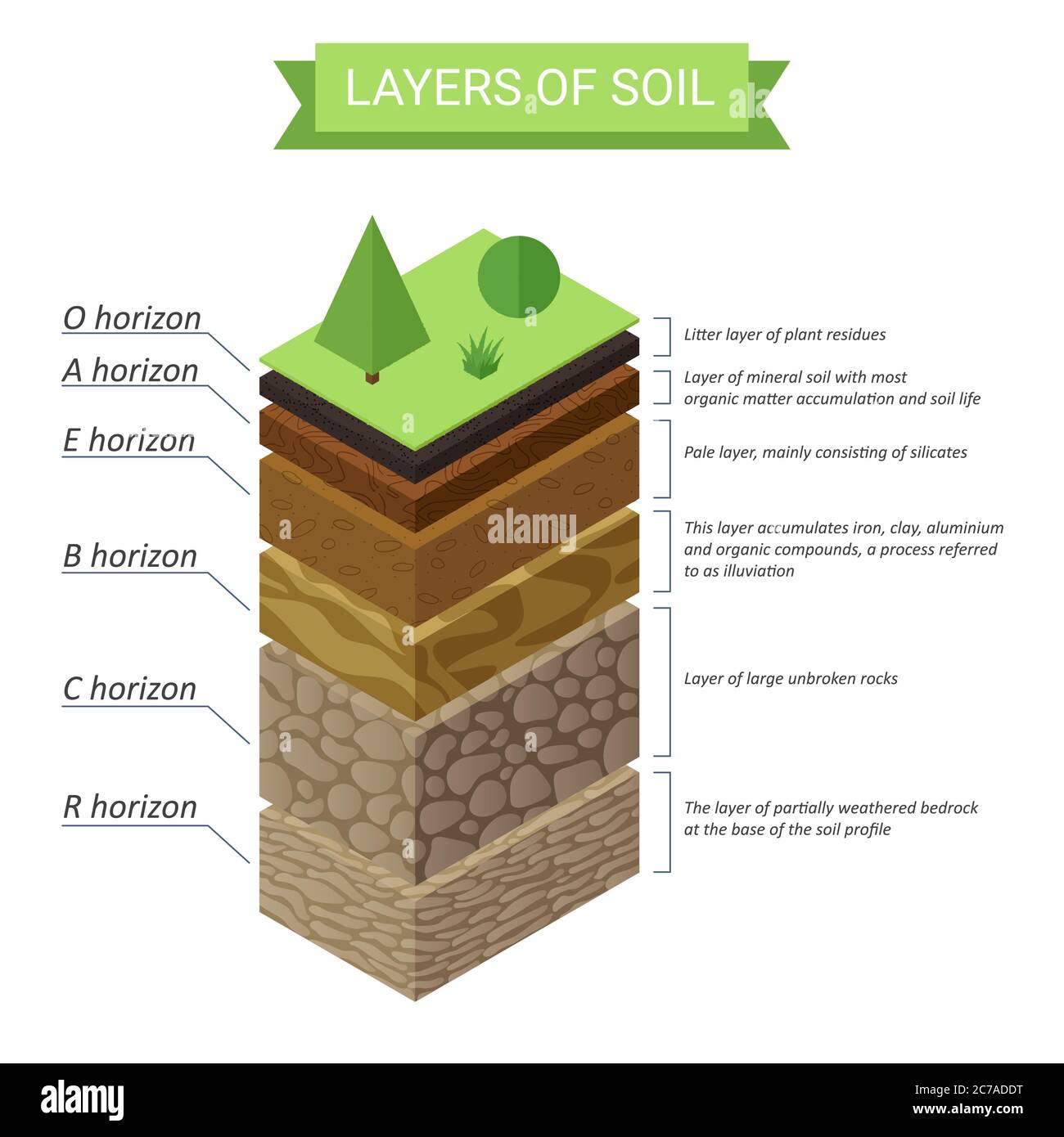 Soil Layers isometric diagram. Underground soil layers diagram Stock Vector