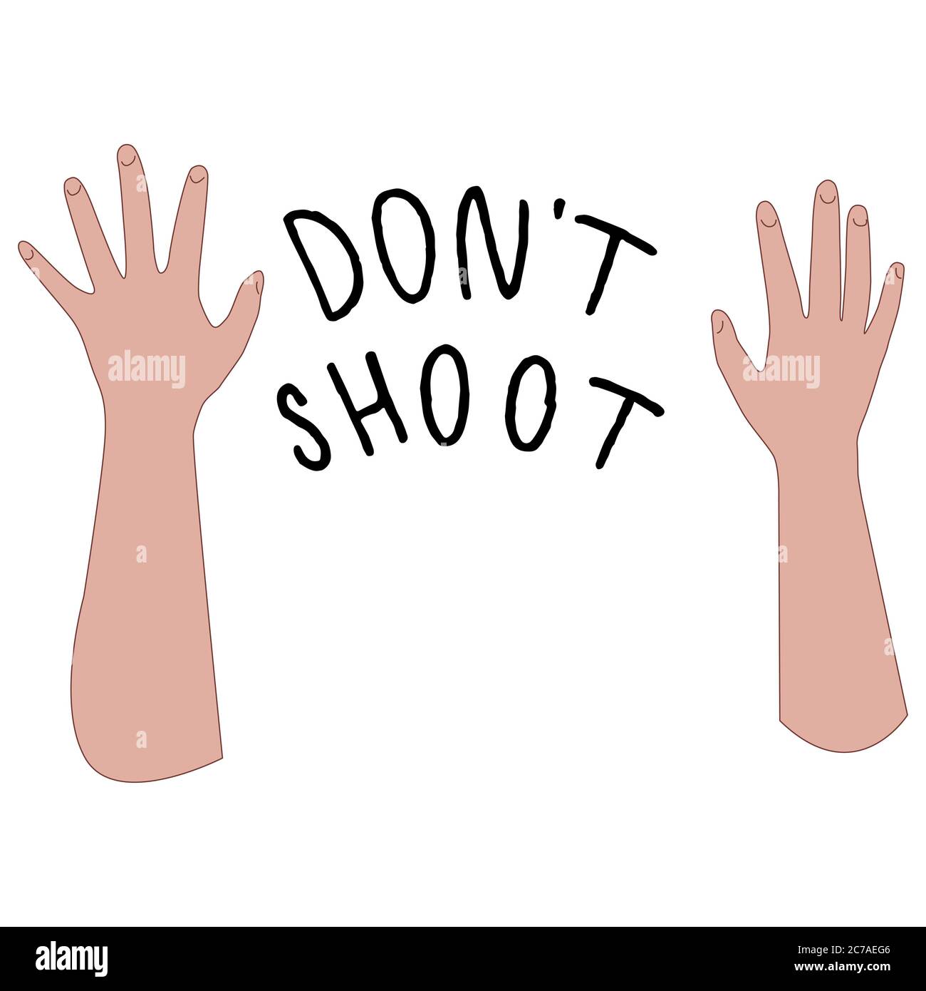 Don't shoot text on white isolated backdrop. Raised hands blm logo for invitation or gift card, social banner, news blog, flyer. Phone case or cloth p Stock Photo