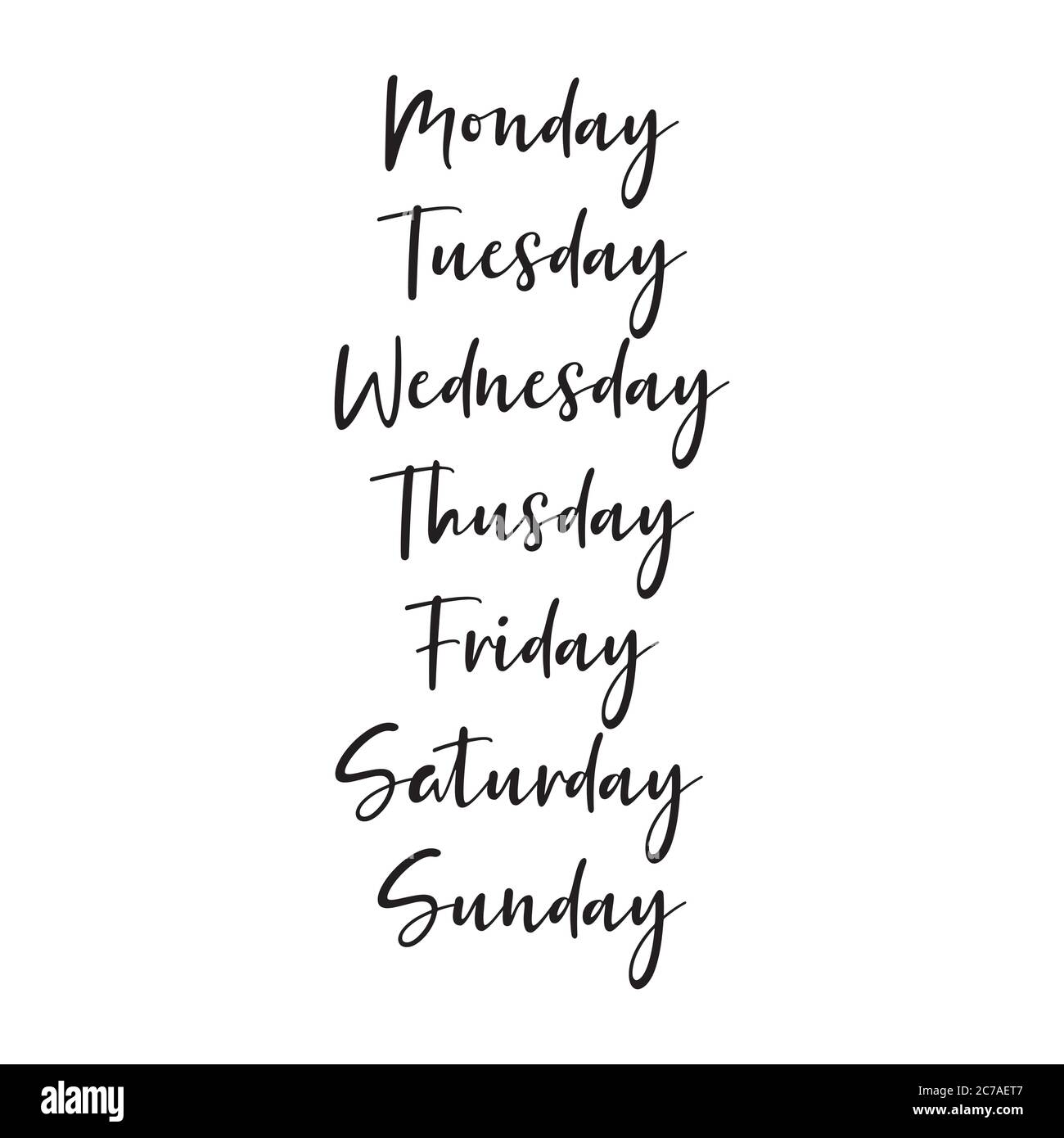 Lettering Days of Week Sunday, Monday, Tuesday, Wednesday, Thursday, Friday,  Saturday. Modern Calligr…