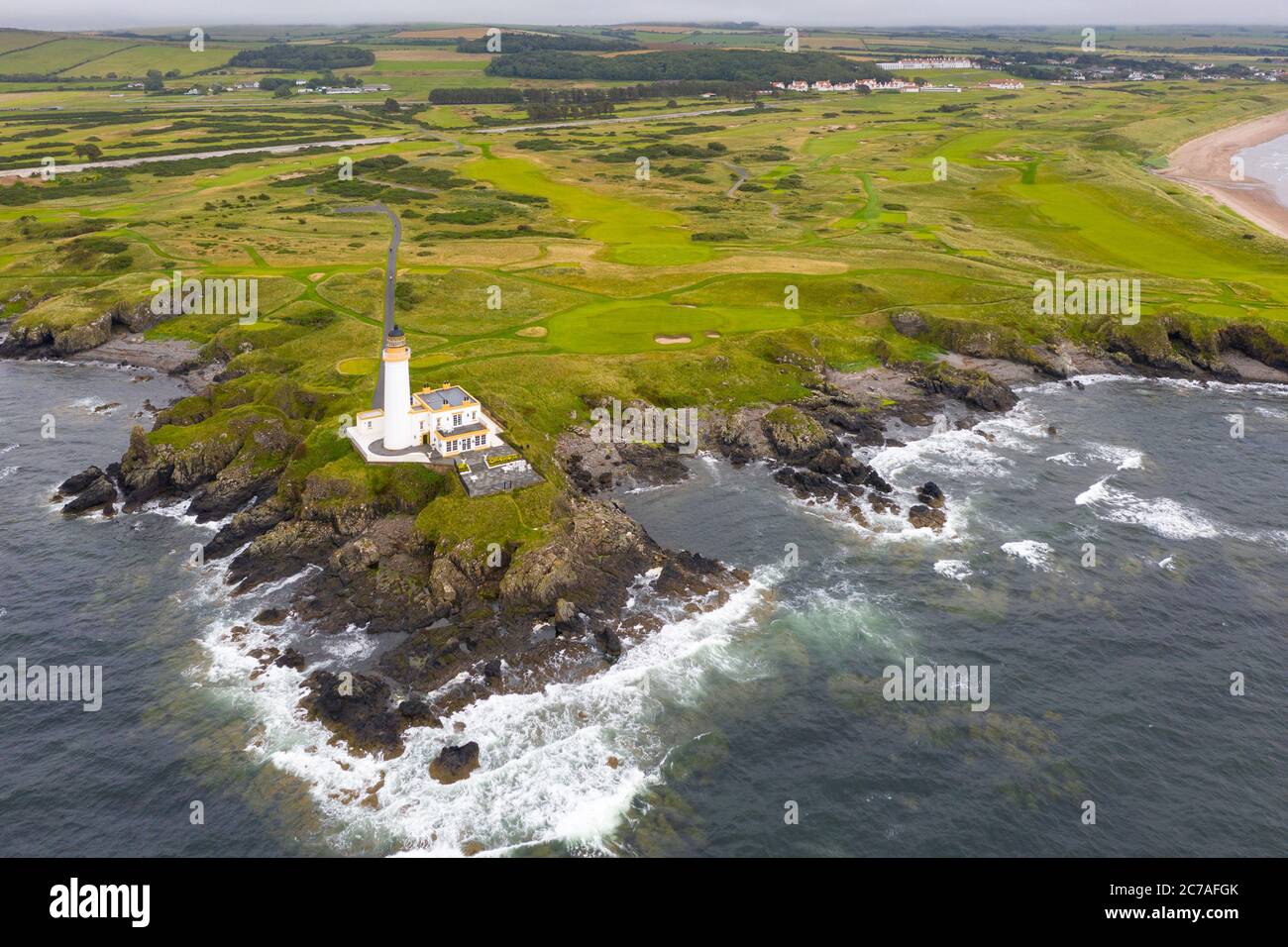 Turnberry, Scotland, UK. 15 July, 2020. General aerial views of Trump Turnberry Golf Club and Hotel on the Ayrshire coast. Trump Turnberry is planning to expand the resort by building hundreds of luxury private homes, apartments and retirement villas and transforming the area into an exclusive retirement golf resort. Iain Masterton/Alamy Live News Stock Photo