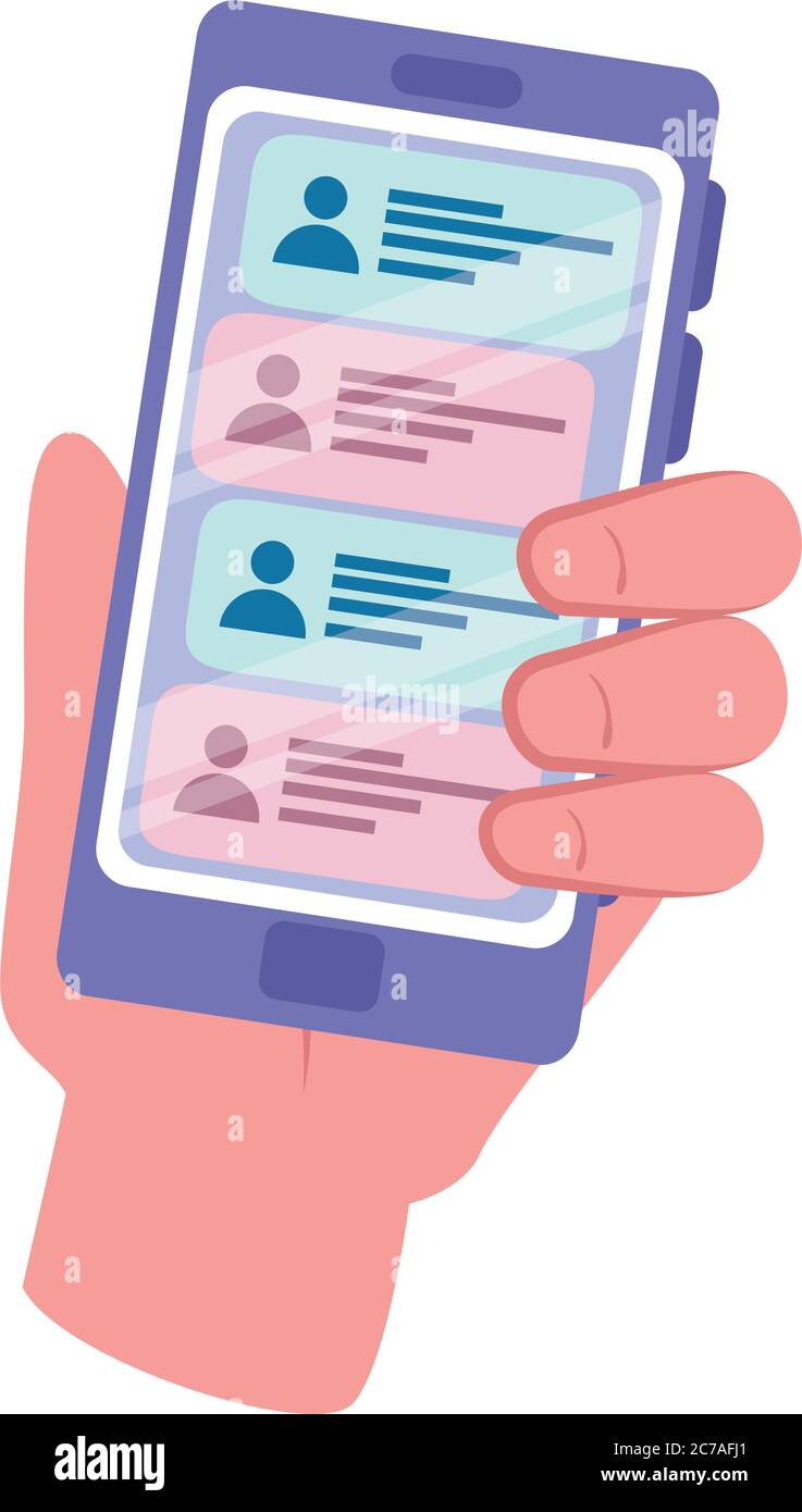 Hand holding smartphone with chatting bubbles vector design Stock ...
