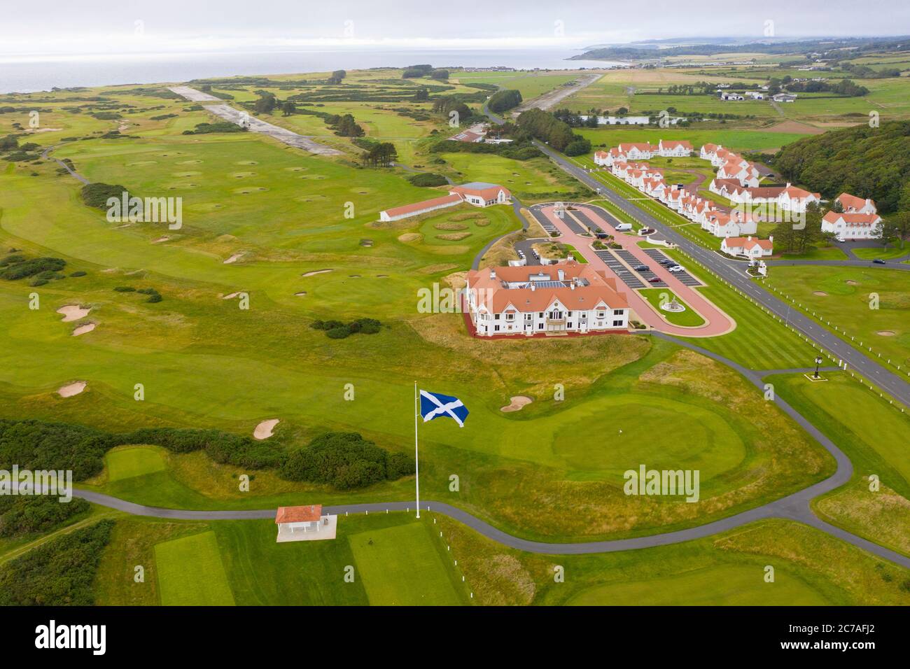 Turnberry, Scotland, UK. 15 July, 2020. General aerial views of Trump Turnberry Golf Club and Hotel on the Ayrshire coast. Trump Turnberry is planning to expand the resort by building hundreds of luxury private homes, apartments and retirement villas and transforming the area into an exclusive retirement golf resort. Iain Masterton/Alamy Live News Stock Photo