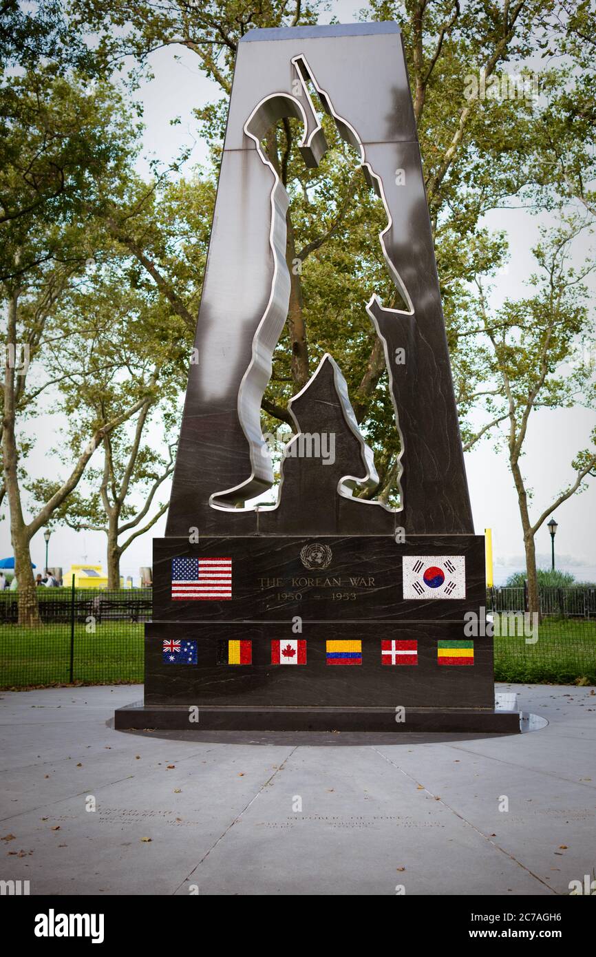 New York, NY, USA - July 19, 2019: Battery Park Korean War Memorial Stock Photo